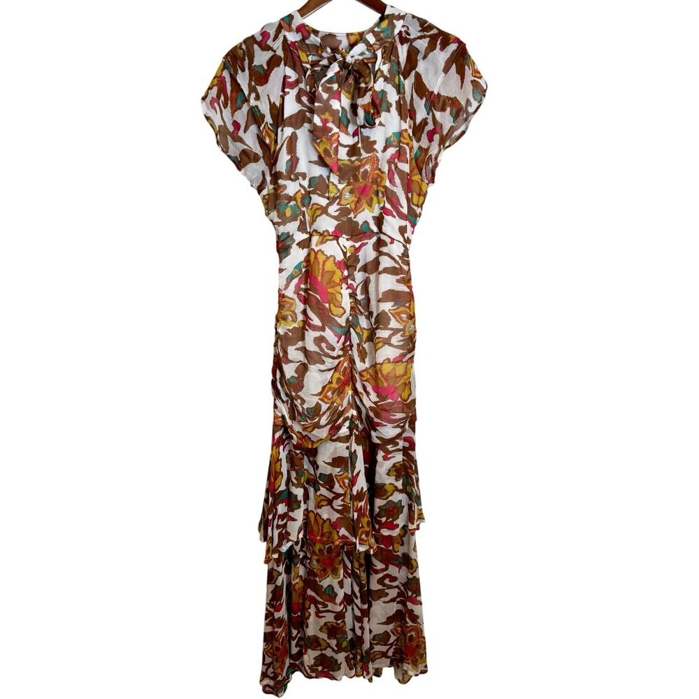 Cleobella Cecilia Shea Abstract Floral Ruched Front Slit Maxi Dress Size Small - Picture 5 of 9
